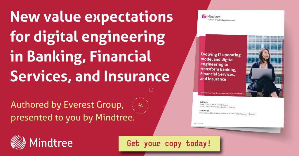 Mindtree_Ltd's tweet photo. Learn how to drive transformation to build a future-ready #BFSI firm. Check out our latest white paper, Evolving the IT Operating Model and Digital Engineering to Transform the #banking, #financialservices and #insurance industry. https://t.co/YpanHWCw29 @EverestGroup https://t.co/ML5hiDOfmG