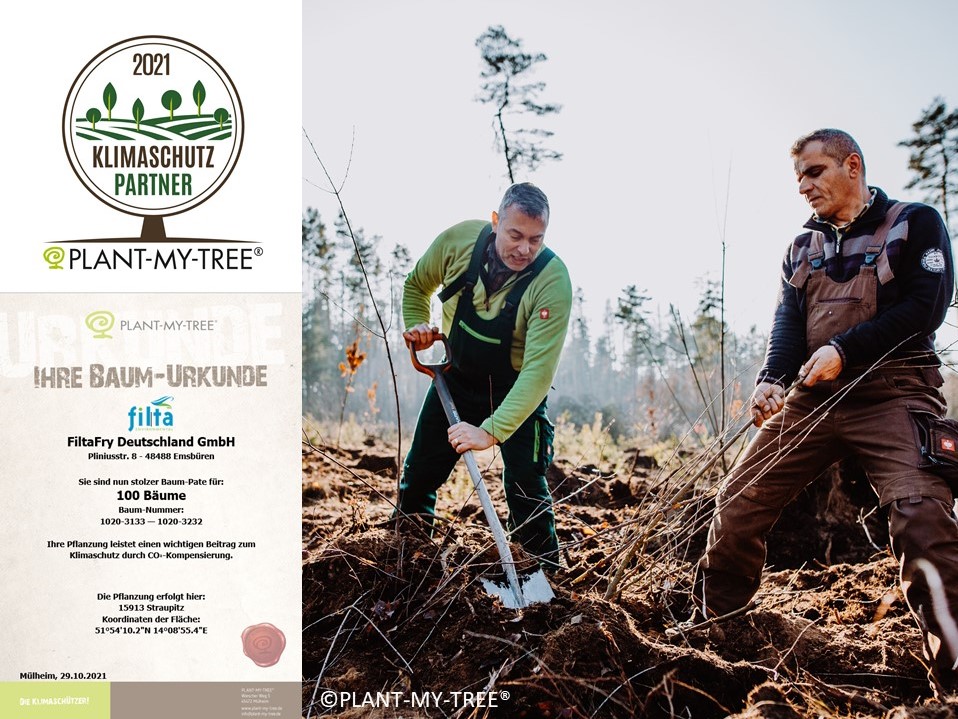 FiltaFryEurope's tweet photo. Filta wird #Klimaschutz-Partner von #PLANT-MY-TREE® und beteiligt sich mit #Franchisepartnern und Kunden an gemeinsamen #Aufforstungs-Aktionen. Für 100 Liter eingespartes #Frittieröl durch unseren mobilen #Fritteusenservice wird ein Baum gepflanzt. https://t.co/mM4a1qRVyN