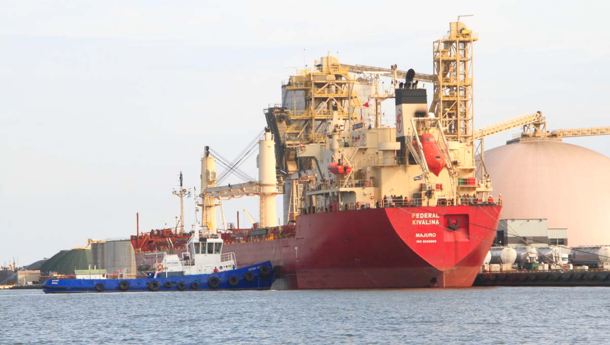 HOPAports's tweet photo. Small but mighty (important)! @Groupe_Ocean’s tugs are crucial in guiding traffic at both of our deep-water ports. Here is one helping Federal Kivalina dock at Pier 10 to load up on grain. #PortPartner https://t.co/tmKlBlzKCa