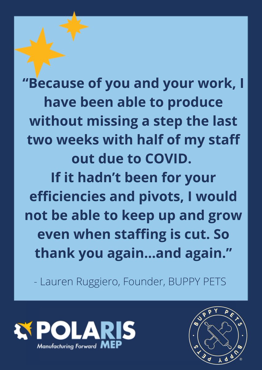Polaris_mep's tweet photo. "If it hadn't been for [Polaris MEP] efficiencies and pivots, I would not be able to keep up and grow even when staffing is cut." - Lauren Ruggiero, @BuppyPets. Learn about the Lean manufacturing services that helped Lauren be more resilient: https://t.co/IsfCVMx47c https://t.co/g3H17gPlJj