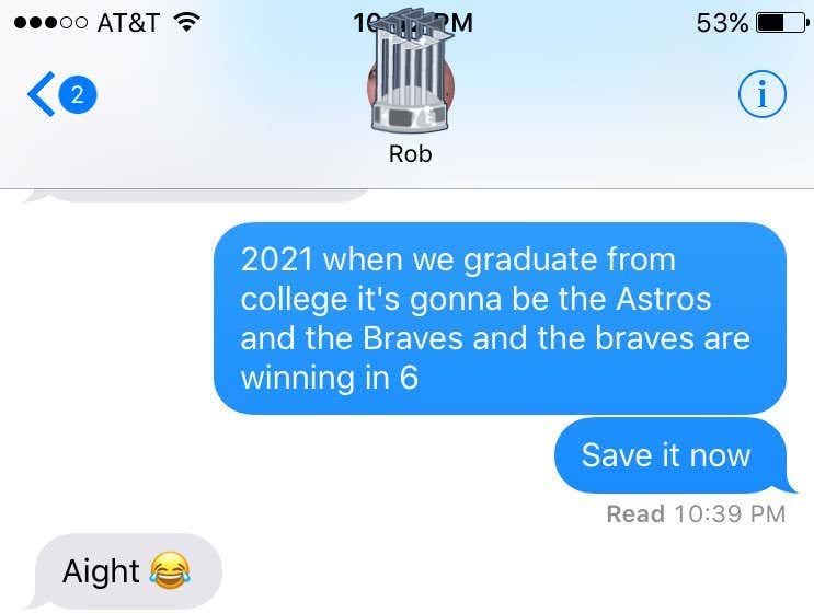 barstoolsports's tweet photo. This Guy Predicted the Braves Over the Astros in Six Games ... on October 25, 2016 https://t.co/dTwU5PPUie https://t.co/T2kl4LmAZH