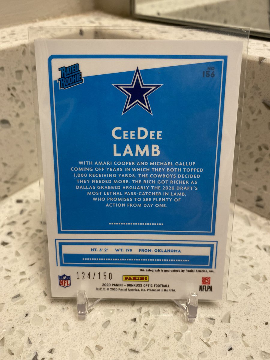 AtlRips's tweet image. 2020 Optic Ceedee Lamb /150 Auto - $160 delivered; firm #cardsforsale #thehobby #ceedeelambcards @HobbyConnector @Hobby_Connect @sports_sell