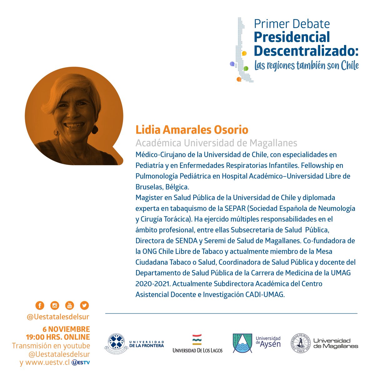 Les queremos invitar a conocer a las y los académicas/os q estarán preguntando en nuestro debate 
<a href="/gabrielboric/">Gabriel Boric Font</a> <a href="/ProvosteYasna/">Yasna Provoste Campillay</a> <a href="/sebastiansichel/">Sebastián Sichel</a> <a href="/Parisi_oficial/">Franco Parisi</a> <a href="/artes_oficial/">Eduardo Artés #Artés2026</a> <a href="/marcoporchile/">Marco Enríquez-Ominami</a> 

<a href="/joseantoniokast/">José Antonio Kast Rist 🖐️🇨🇱</a> todavía no confirma 
#DebatePresidencial2021 #Chile