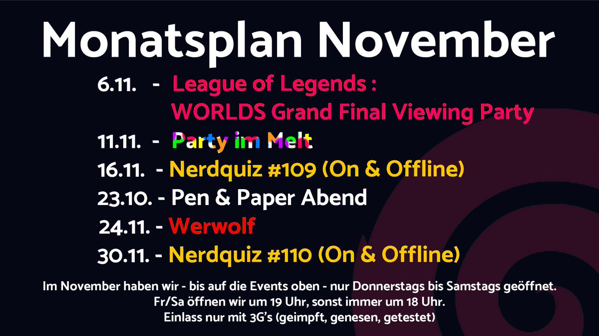 Endlich wieder WORLDS Viewing Party, Endlich wieder Karneval und dazu die Evergreens unserer Eventreihen. Sieht fast zu schön aus um wahr zu sein! Wofür kommt ihr rum/vodka/gin?