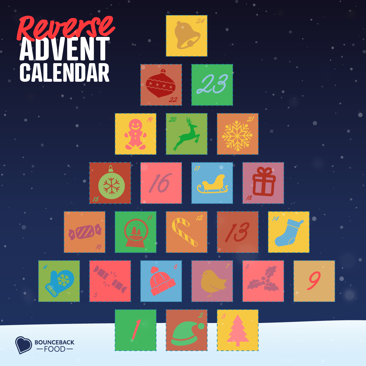 Support someone living in #foodpoverty this #Christmas by donating a range of items of food, hygiene products &amp; toiletries to your nearest #foodbank! Get more info on how to support locally &amp; download your free #ReverseAdventCalendar via our website:

bouncebackfood.co.uk/reverse-advent…