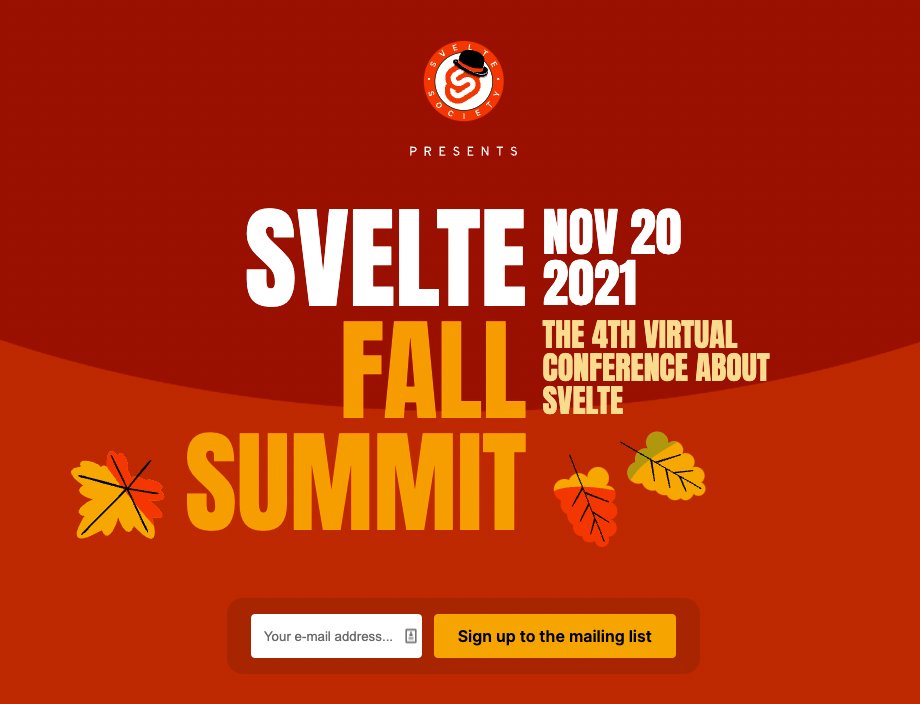 This has been a really crazy year in @Sveltejs.

- SvelteKit beta at top of HN
- Highest Satisfaction @ #StateOfJS
- Most loved @Stackoverflow
- Top challenger <a href="/Netlify/">Netlify</a> #Jamstack
- 4th conference on Nov 20 (SvelteSummit.com)

And <a href="/SvelteSociety/">Svelte Society 🧡</a> from 0 to 12k in 2 years :)