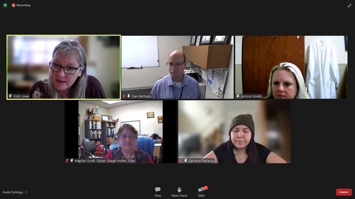 Washington_ACHs's tweet photo. Population Focus Panel: #TribalPartners 

with Dr. Dan Barbara (Colville Tribes) Santana Rabang (Lummi, Nooksack, First Nations Shxwhay Village, @childrenSSP_), Jessica Small (Chehalis Tribe), Councilmember Marilyn Scott (Upper Skagit Indian Tribe) moderated by Vicki Lowe (AIHC) https://t.co/Jw9scbQa5V