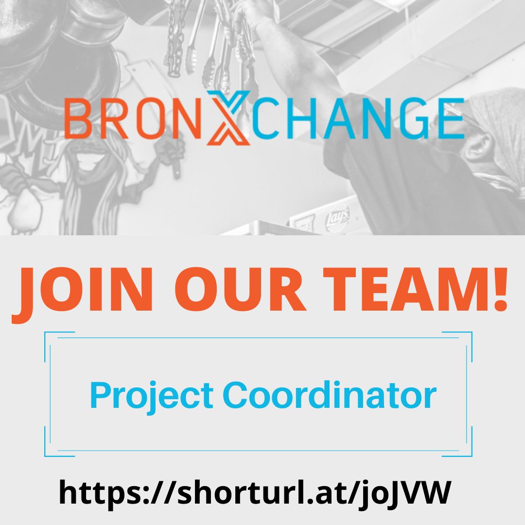 bronxchange's tweet photo. We are looking for a Project Coordinator to join the BronXchange team! Know anyone who might be interested? #hiring #job #projectcoordinator 

View job description:https://t.co/aZ68w2S3Jd https://t.co/zI9W6q04vt