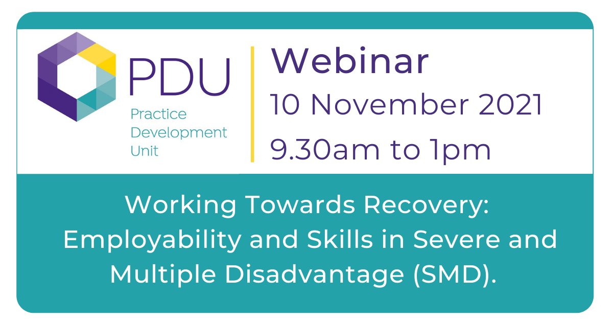 NottinghamCVS's tweet photo. Join us for a free online event exploring the role of work-related activity in recovery and resettlement for people facing #SevereMultipleDisadvantage (SMD).
π
Wednesday 10 November 2021, 9:30am-1pm
PDU Online Webinar
π https://t.co/IlPRF3q9aq
#PDUNottingham https://t.co/uKdwoReL0j