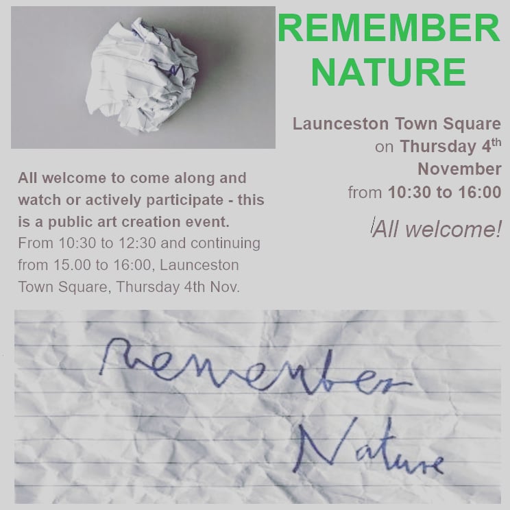 PhilBartonKBT's tweet photo. Join a group of local artists taking action to Remember Nature tomorrow in Launcestone town square. And if you can't be in Cornwall, take a creative action tomorrow wherever you are and tag it #remembernature ! @COP26 #gustavmetzget #ecologicalart #climatebreakdown #activistart https://t.co/uJSNKpauu7