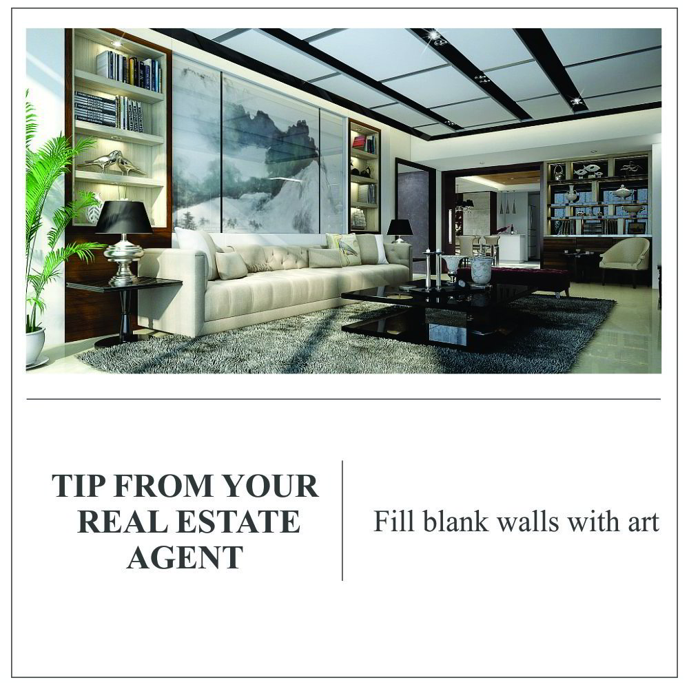 Tip from your Real Estate Agent | Fill Blank Walls with Art bit.ly/2Zw01EB Before decorating a blank wall, figure out where you want to place everything to achieve the proper scale and size for the room.