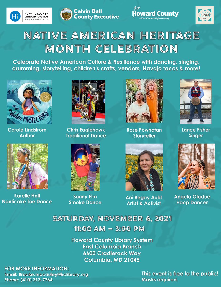 Celebrate Native American Heritage Month with OHRE!

Join us on Saturday, November 6th at the East Columbia Branch Library for a free, family-friendly celebration of Native American culture and resilience featuring dance, song, storytelling, vendors, Navajo Tacos, and more!
