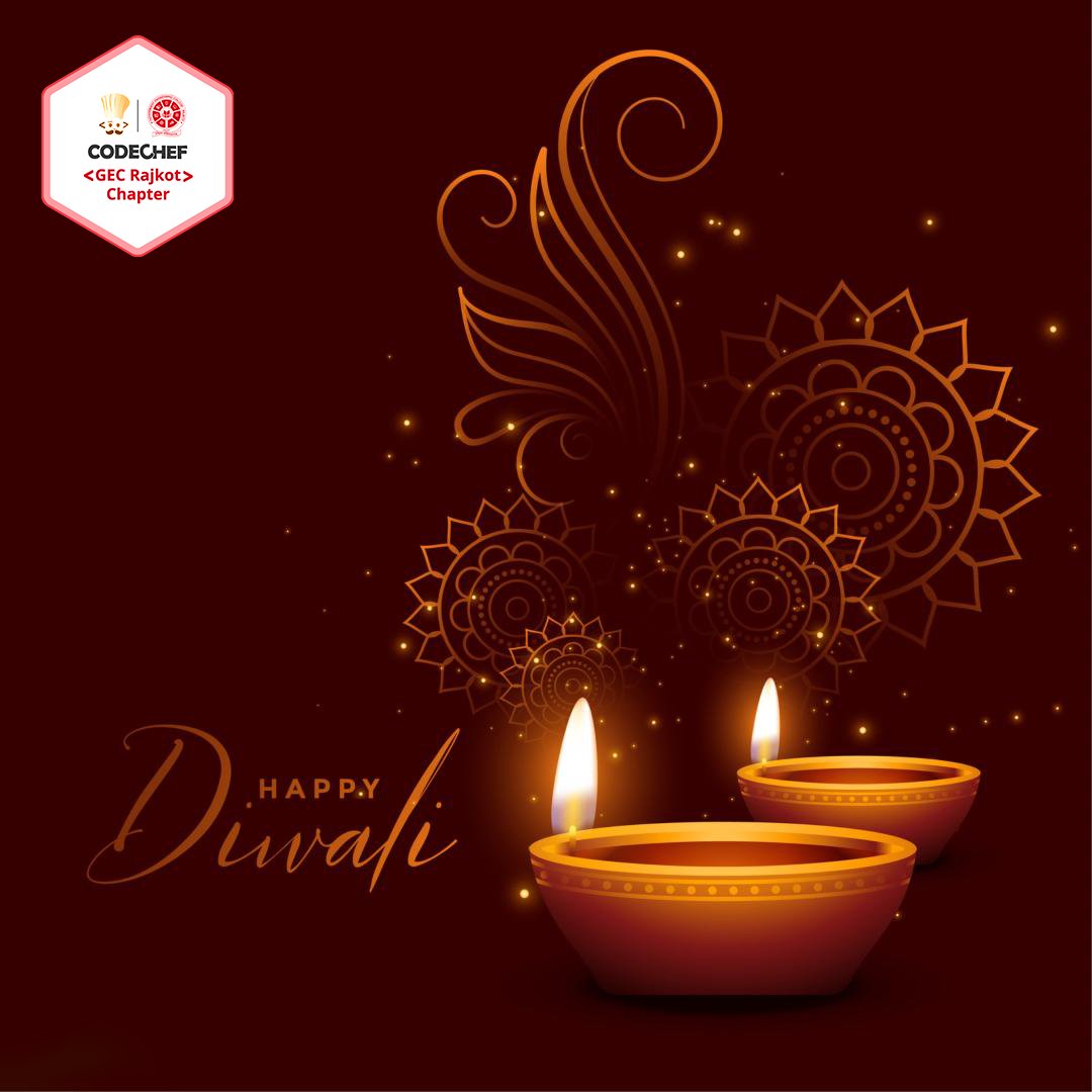 CodechefGECR's tweet image. May this auspicious occasion light up your life with happiness, joy and peace. Happy Diwali! Just like the colours of rangoli, hope this Diwali brings new smiles, undiscovered avenues, and different perspectives and unbound happiness. Have a wonderful Diwali!!!