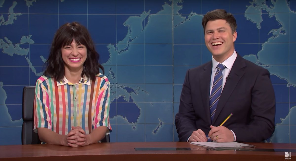 brandonpenny's tweet photo. @melissavcomedy and @ColinJost's smiles make me melt every time. #weekendupdate #cutfortime @nbcsnl https://t.co/lYitkaZo9N