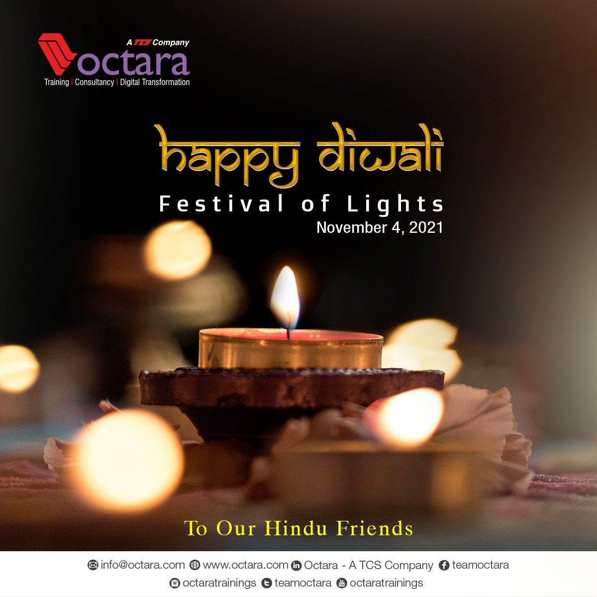 TeamOctara's tweet photo. May the divine light of Diwali shine with peace,  prosperity and love into your life. 

Team Octara wishes all our Hindu Friends a very Happy Diwali !

#diwalu #diwalicelebrations #diwalifestival #tcsoctara #webmallplus #Diwali @TeamOctara https://t.co/MCOJ3h5yN4
