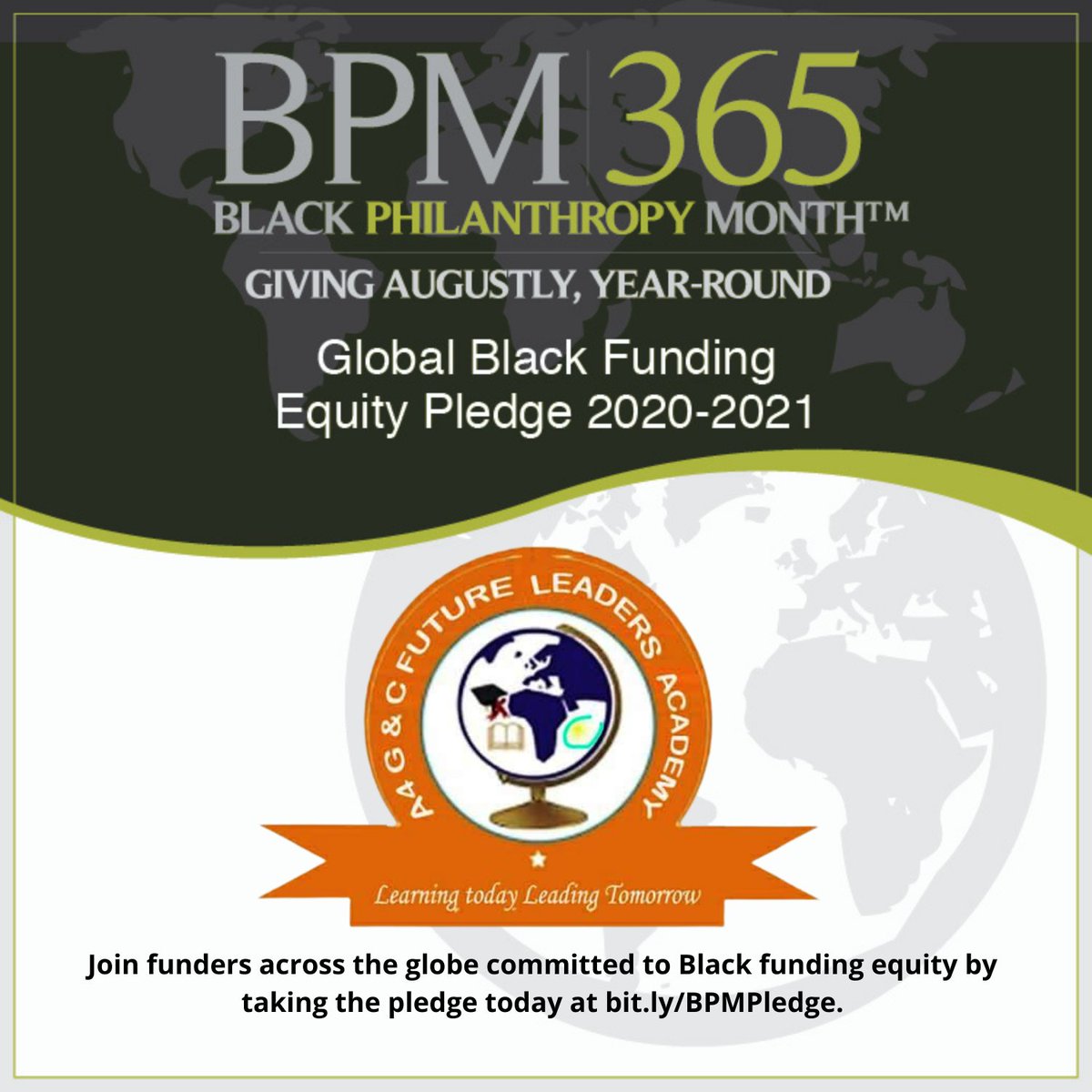 theWISEfund's tweet image. Based in Nigeria, A4 G&amp;amp;C Future Leaders Academy is the latest Black Funding Equity Principles signatory!

Join funders across the globe, from philanthropy to venture capital, committed to Black #fundingequity by taking the pledge today at bit.ly/BPMPledge