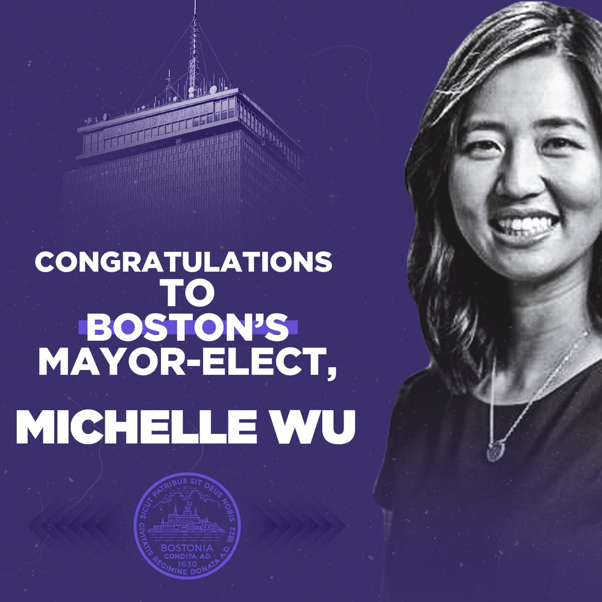 NHLBruins's tweet photo. Today we celebrate @wutrain for her historic victory in being elected as Boston’s 56th Mayor! https://t.co/PV9rS7m9xB