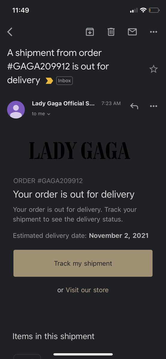dontgomezwithme's tweet photo. Only #Gaga can send me an email today saying my package is expected to arrive yesterday https://t.co/OZTR1Tupo8