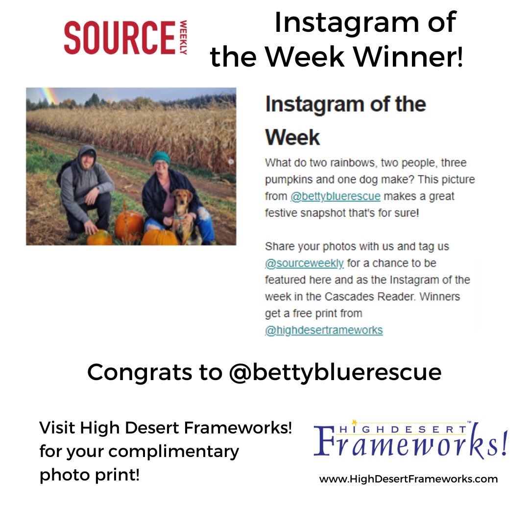 HDFRAMEWORKS's tweet image. Another great Instagram of the Week winner from @sourceweekly This week&apos;s winner is, @bettybluerescue ! Come on down and claim your photo print from Frameworks. We will DM you when your print is ready to pick up. Congrats!⠀bit.ly/ComeFrameWithUs #IGWSourceWeekly #inbend