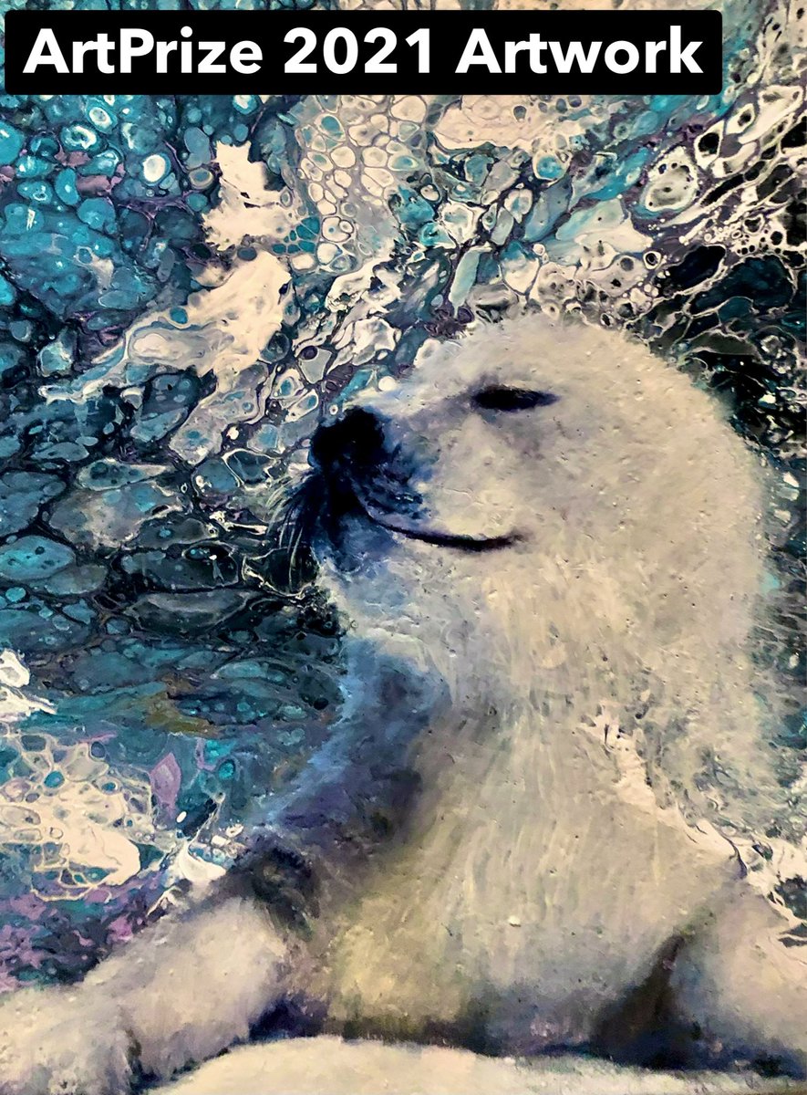 talkingScuba's tweet photo. A very nice art piece at ArtPrize 2021 in Grand Rapids, Michigan of resin and traditional brush work painting featuring a baby snow seal. Artist: Jessica Pittman https://t.co/NaAzOgzsxn https://t.co/SRtff897xh