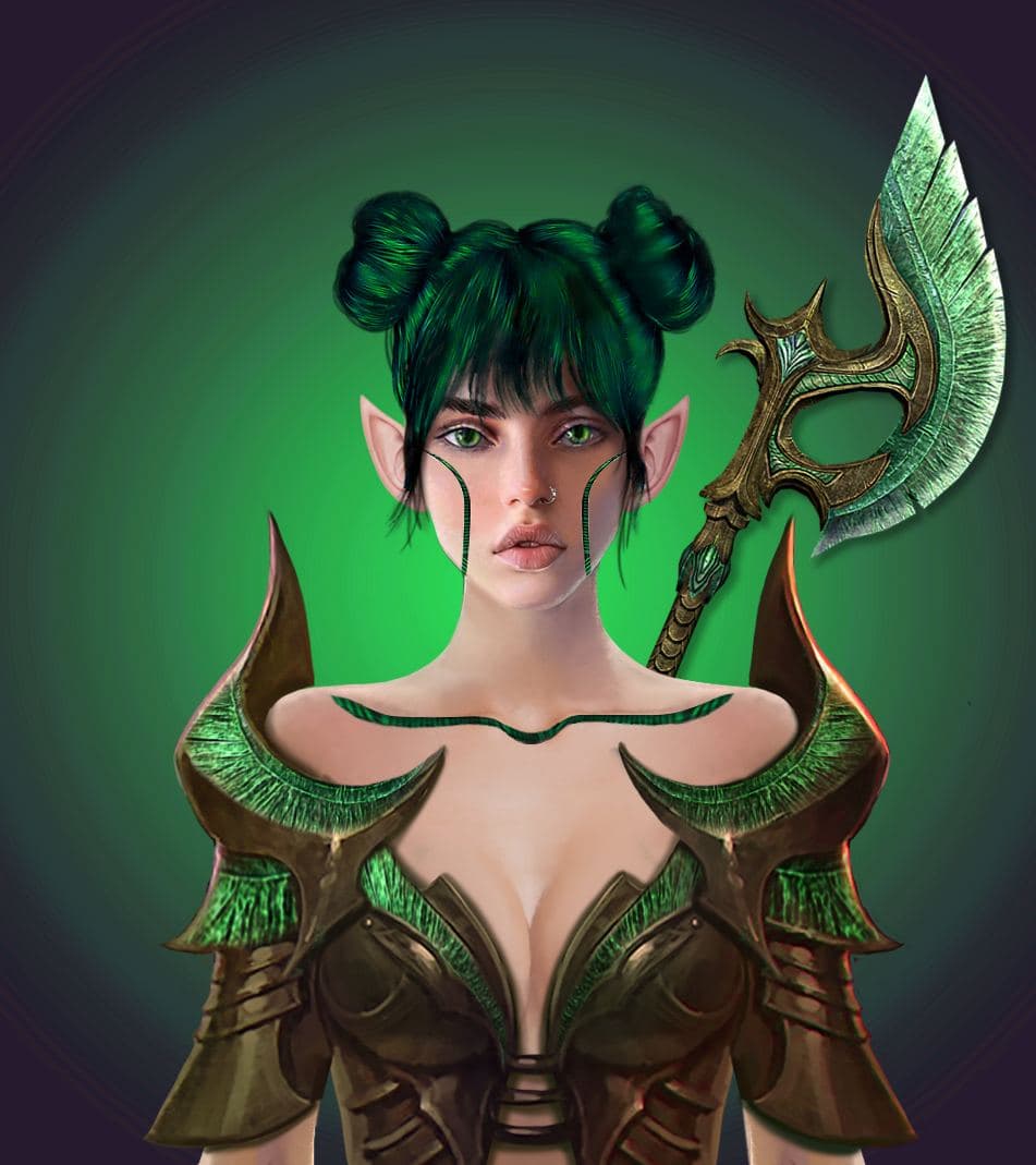 SolardustNFT's tweet photo. #8888 
Green Lady is the best apprentice of the dryads and swordswomen. She commands an entire regiment of heavy infantry and received her magnificent armor and weapons from the hands of the queen herself...  #NFT #NFTGiveaway #SOL #NFTs #NFTshill #NFTCommunity #SolanaNFT https://t.co/lQMdqRauH2