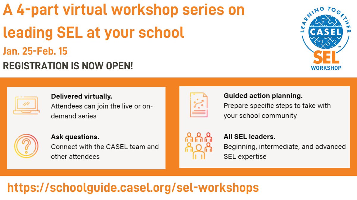 REGISTRATION IS NOW OPEN TO LEAD SCHOOLWIDE SEL! Level up #SEL implementation at your school with our 4-part workshop series. Register early to reserve your seat: bit.ly/3fNiKRO