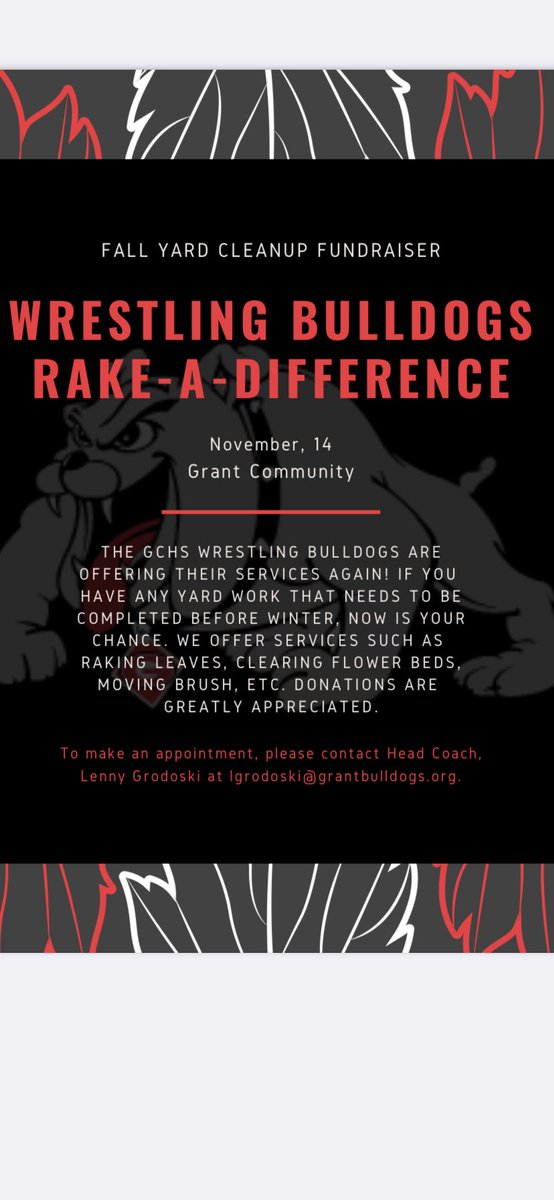 Grantwrestling1's tweet photo. Please email coach Grodoski at Lgrodoski@grantbulldogs.org to book your appointment for Sunday November 14th https://t.co/pWsLc4M087