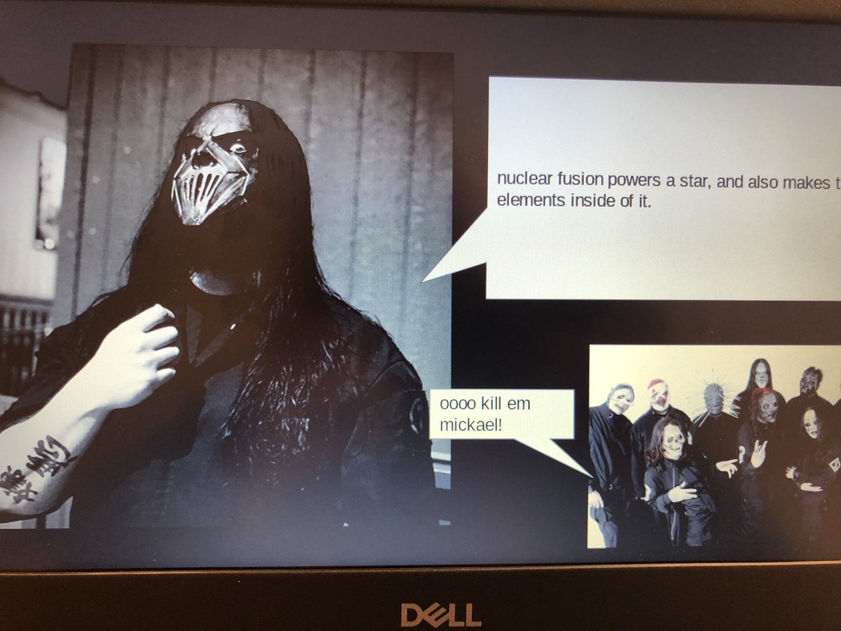 gloopshloop's tweet image. slipknot’s mick thomson teaching the life cycle of a star!