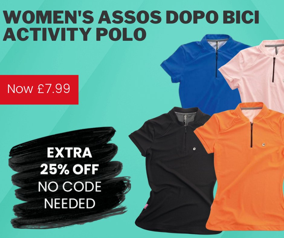 AssosOutlet's tweet image. Women&apos;s Assos Dopo Bici Activity Polo 🚲

🚨 EXTRA 25% off, now £7.99 🚨

🛒 Shop Here: ow.ly/qCKo50Gvg8Z
