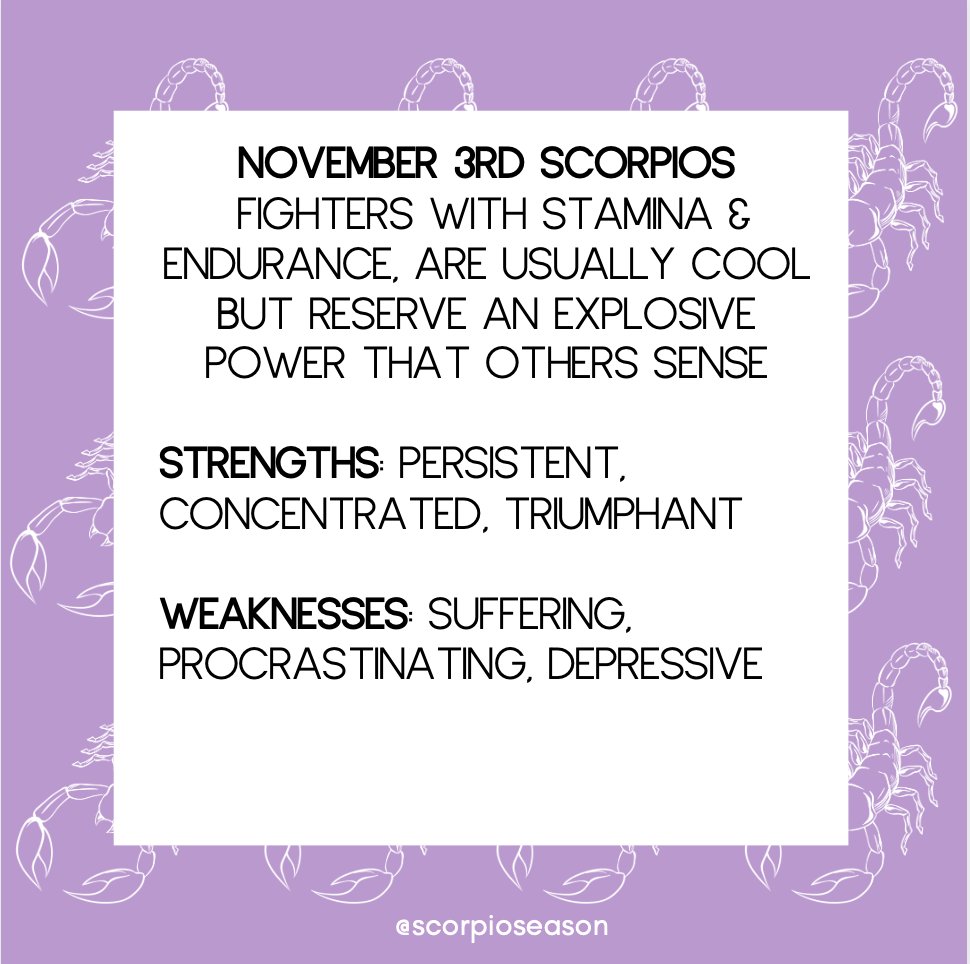 ScorpioSeason's tweet photo. November 3rd Scorpio ♏ Read more: https://t.co/eqhpctPuze
#Scorpio #ScorpioSeason #TeamScorpio https://t.co/FBsyvfAly3