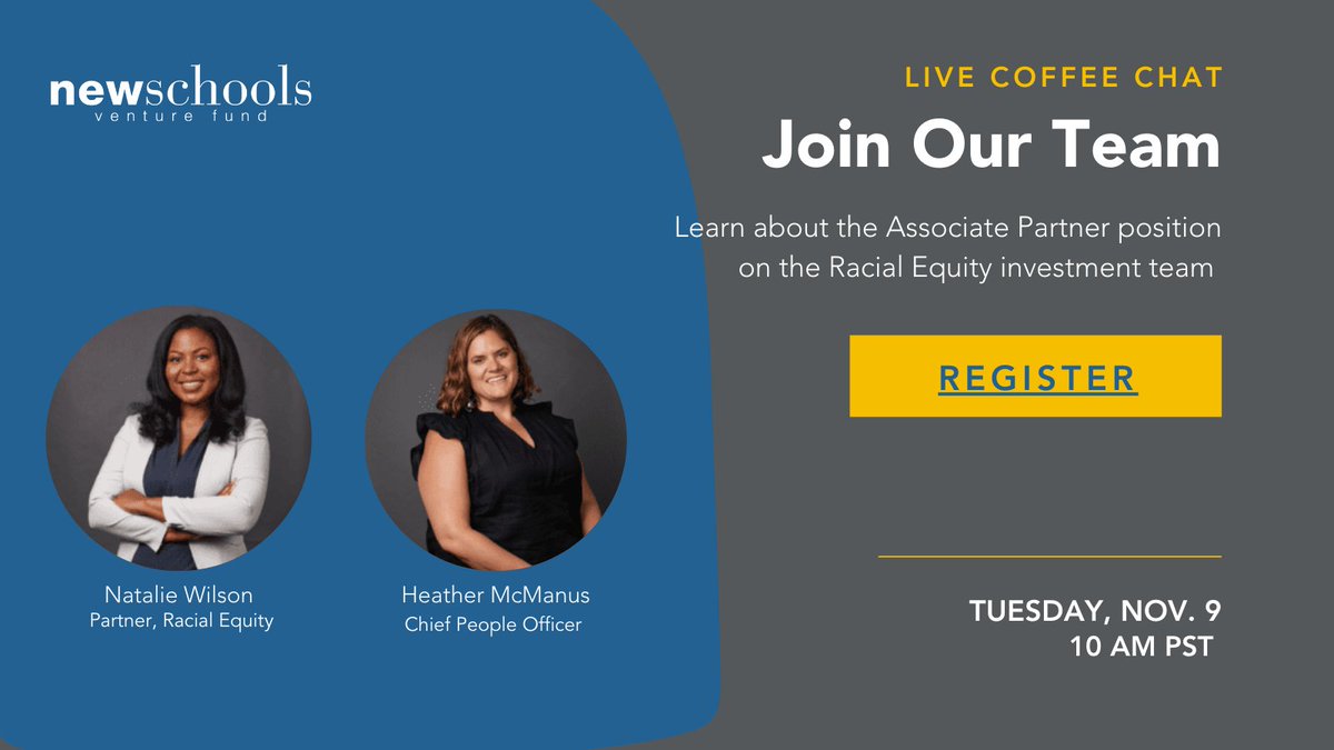 nsvf's tweet photo. Are you passionate about addressing racial inequities in education and looking to join a team that funds and supports people with creative solutions? Join this live chat to learn more about an opening on the Racial Equity investment team. Register here: https://t.co/0AeLBLrmIv https://t.co/A5zDEa29OT
