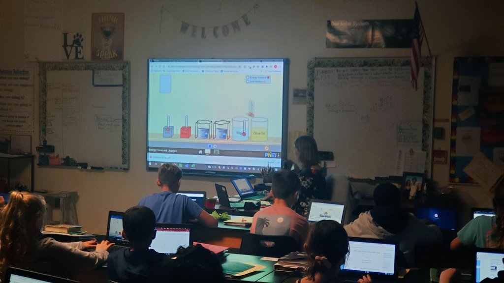 ARichardsonCCS's tweet photo. Mrs. Moore class is using @PhETsims to predict how energy will flow for objects in contact that have different temps. 
Students enjoyed using this interactive simulation.

@hickoryridgemid @TimTaylorHiRMS 

#PrincipalIntern #adminINtraining #HickoryRidge #MiddleSchool #science https://t.co/eqOlZ7vSEX