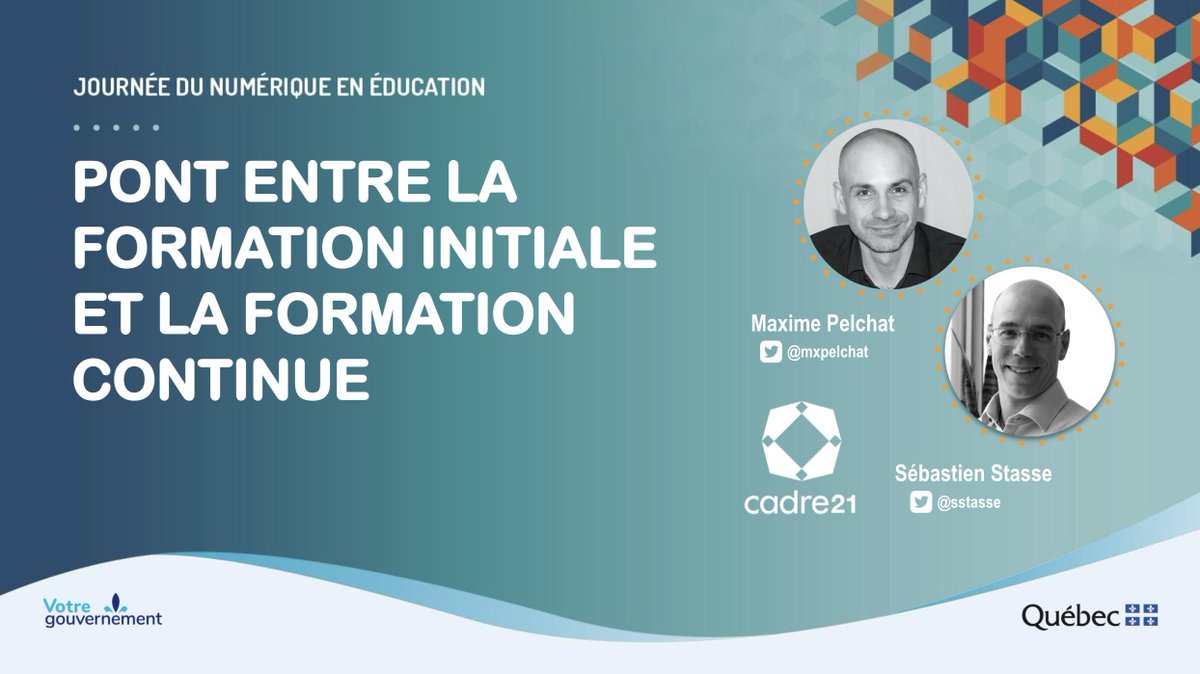 LeCADRE21's tweet photo. CADRE21 participera à la #JNÉ, demain, pour une table ronde avec @recitqc et @LEARNQuebec, ainsi que pour présenter un atelier ayant pour titre « Le pont entre la formation initiale et la formation continue ». Êtes-vous inscrits à cette journée?
https://t.co/uBKGaIgwTZ https://t.co/CCgYx9tiPT