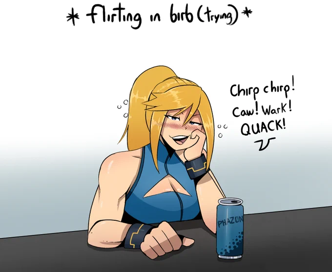 Samus but her Chozo DNA kicks and makes her think birbs are hot 