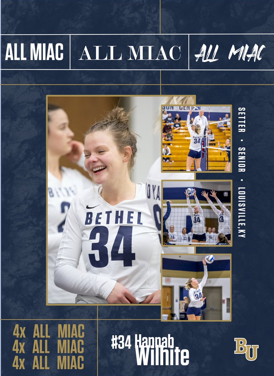 BethelRoyals's tweet photo. The orchestrator of the #BURoyals offense Hannah Wilhite becomes a 3⃣-time All-MIAC honoree! 

• 10.59 assists/set - MIAC leader
• 985 total assists
• 1.17 kills/set &amp; 2.42 digs/set https://t.co/wnPhTIuidU