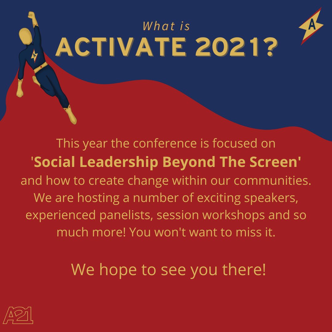 🦹‍♀️ ACTIVATE 2021 is coming soon!
-Navigating Leadership Beyond the Screen focuses on how Leadership in 2021 can be used effectively and socially while using technology. 
-Branching the gaps between social change and leadership development
-Take action after simple reposts on IG!