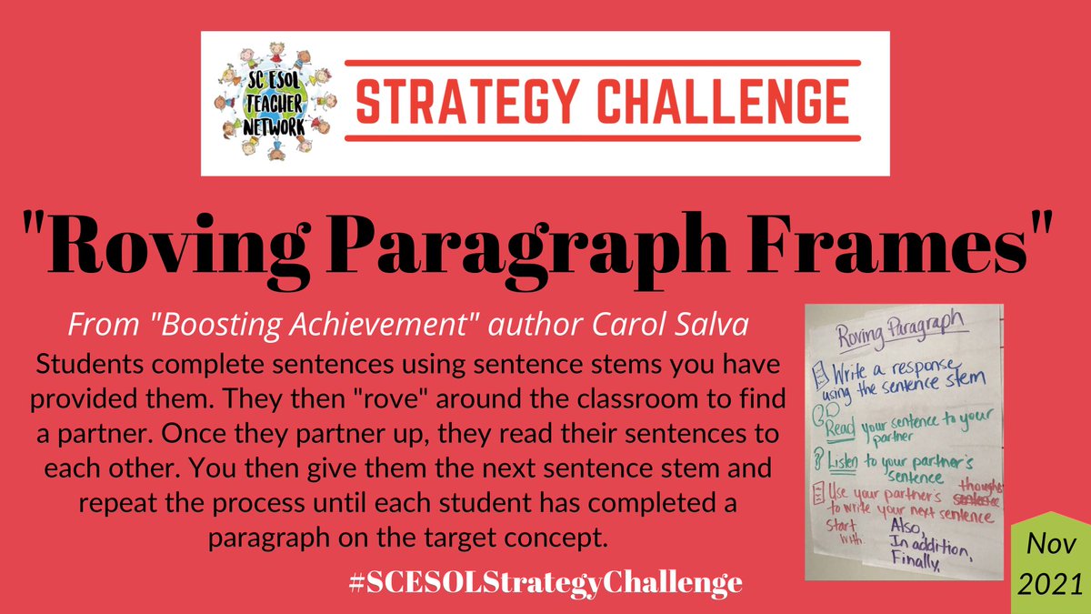 SC_MLE's tweet photo. It’s here, it’s here! The November #SCESOLStrategyChallenge is live! Thank you @mloveESL for putting this together for us! 🎉 We are excited to bring back the incredible voice of @MsSalvac for this month’s challenge. https://t.co/sOBX6caNzg