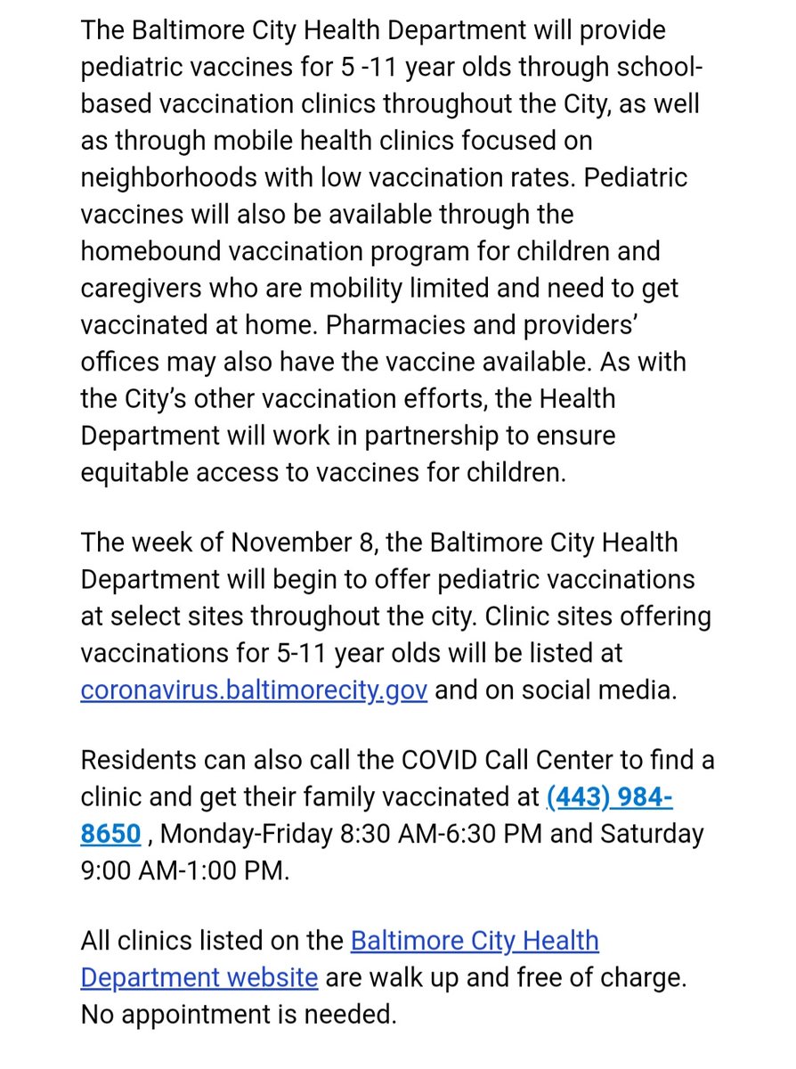 jemillerbalt's tweet image. Baltimore City releases vaccine plan for kids 5-11. Uses schools, mobile clinics, selected sites throughout City.