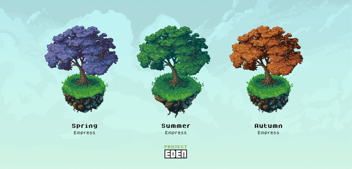 thecryptotrunks's tweet photo. ART UPDATE 001 // After a short hiatus, we're back and working hard on Project Eden. We'll be releasing regular art updates now—this time, check out how your Empress trunks from v1 will look like, with their full seasonal foliage! 👀🌳❤️ https://t.co/KnFGhNTCd3
