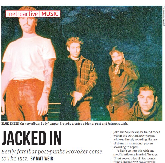 It's another busy week in the South Bay! In this week's issue, @TalesOfTheWeird interviews Provoker--who play the Ritz this Friday--about their dark & heady post-punk tech-nightmare 'Body Jumper,' out on @year0001online activate.metroactive.com/2021/11/provok…