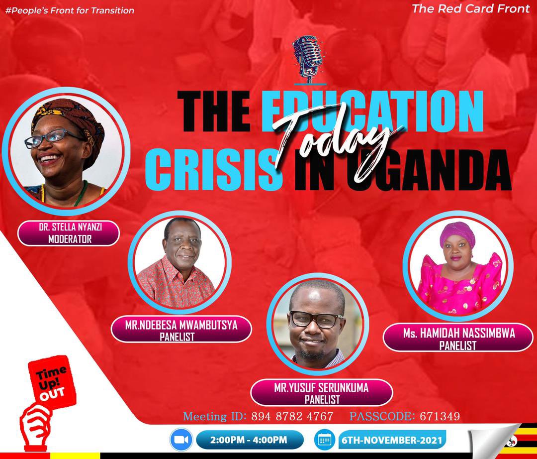 Come discuss the education crises in Uganda as part of @redcard_ug on 06/11/2021. Panelists include @ndebesa1 @YusufSerunkuma @HamiNassi_ a university lecturer, secondary teacher, academic researcher and student. We are all parents educating children.