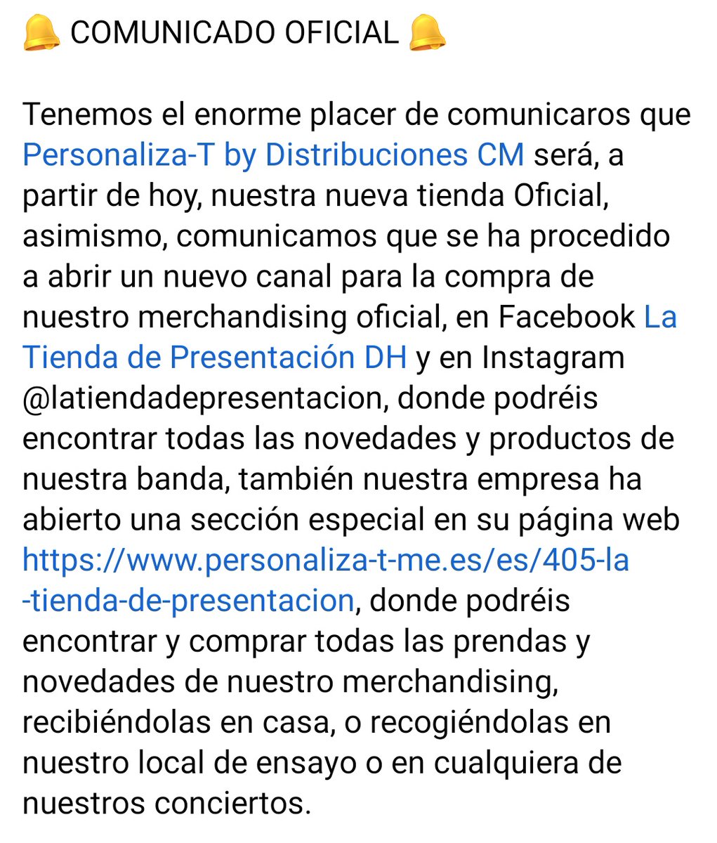 BpresentacionAP's tweet photo. 🔔 COMUNICADO OFICIAL 🔔

Tenemos el enorme placer de comunicaros que Personaliza-T by Distribuciones CM será, a partir de hoy, nuestra nueva tienda oficial. Nuevo canal de compra en Facebook La Tienda de Presentación DH, Instagram latiendadepresentacion y
https://t.co/nGpnCPv35d https://t.co/5LcFR56RaU
