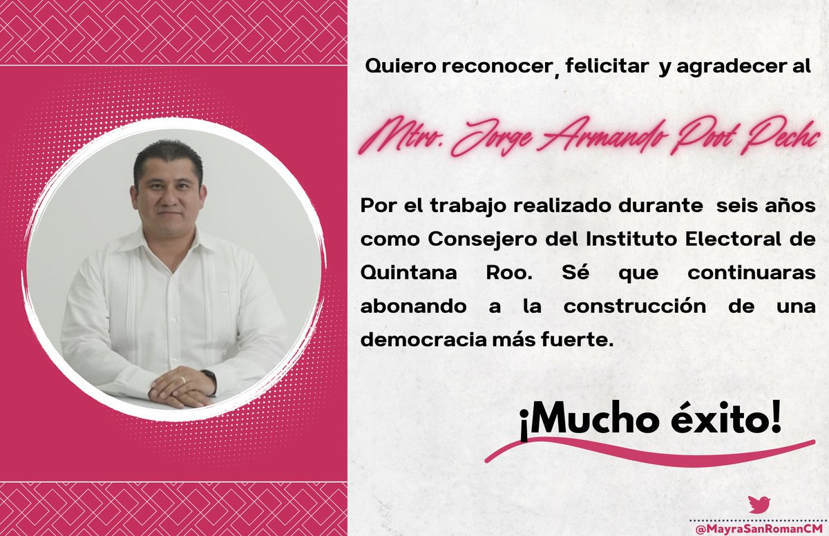 Quiero agradecer y reconocer el incansable trabajo y profesionalismo  de las y los consejeros electorales que terminan su periodo como miembros del Consejo General del <a href="/IEQROO_oficial/">IEQROO</a> <a href="/Thalihdzrob/">Thalía Hernández Robledo</a> <a href="/JorgePootPech/">A R M A N D O</a> <a href="/Juanmperez1980/">Juan Manuel Pérez</a>