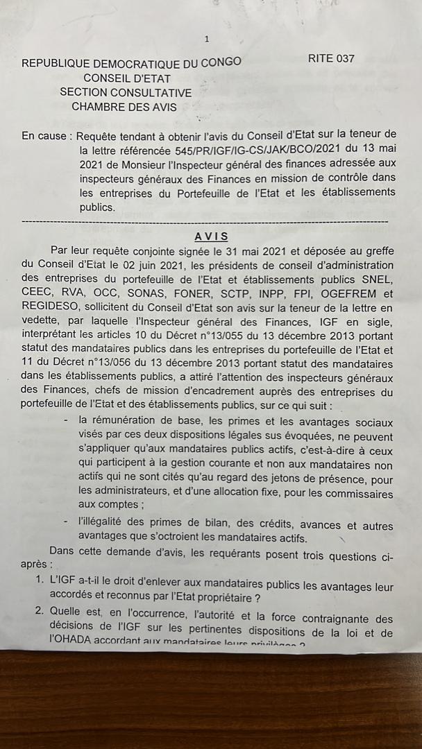 ALINGETEJULES_K's tweet photo. À la requête des administrateurs et PCA des entreprises publiques, le conseil d'état donne raison à l'IGF sur la question des avantages des mandataires publics. L'IGF appelle une fois de plus les gestionnaires publics au respect des deniers publics. #IGF https://t.co/yM3iFgPO2c