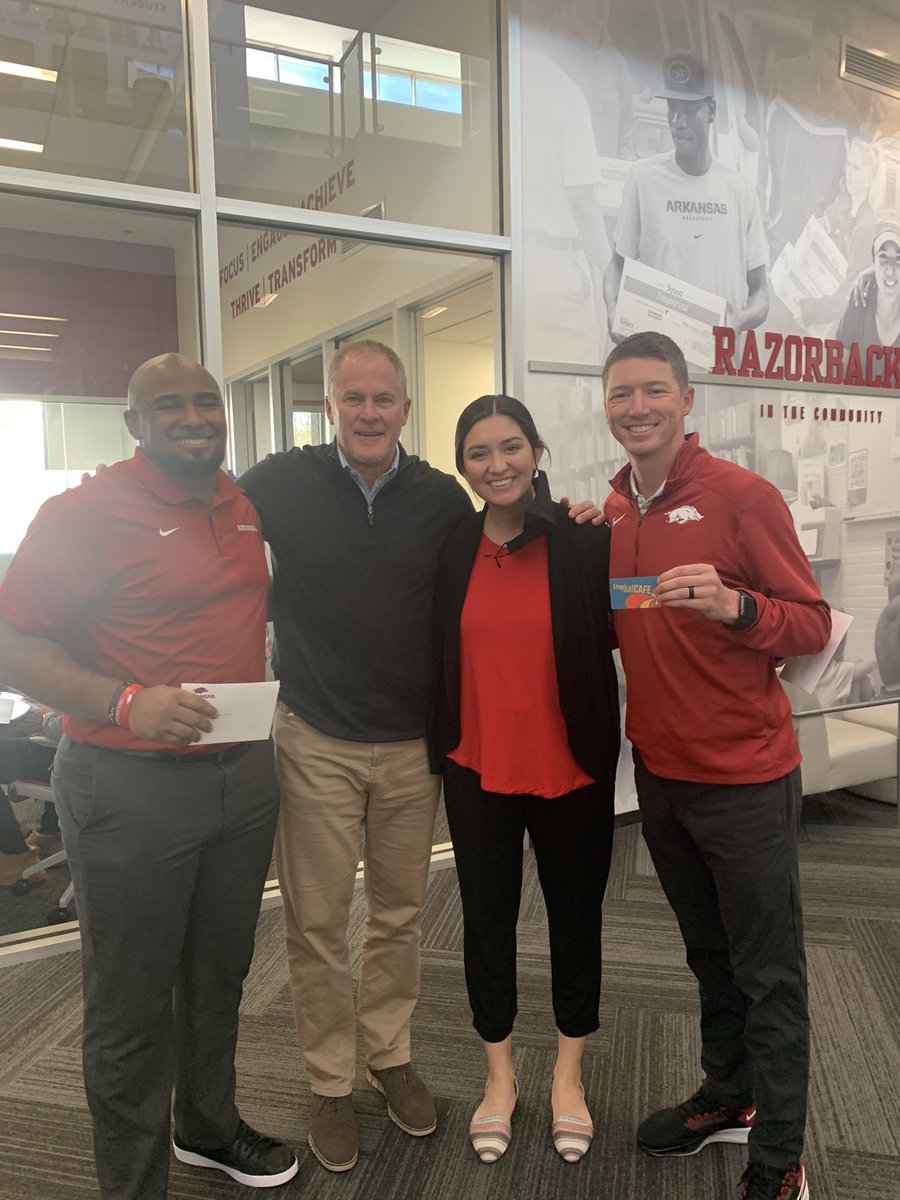 HunterYurachek's tweet photo. During @RazorbackSAAC Gratitude Week, I am thankful for our incredible @RazorbackSADev team who do so much to ensure the success of our student-athletes. Thank you; Justin, Krista and Forrest. #ThankfulHogs https://t.co/SVubW6VloS