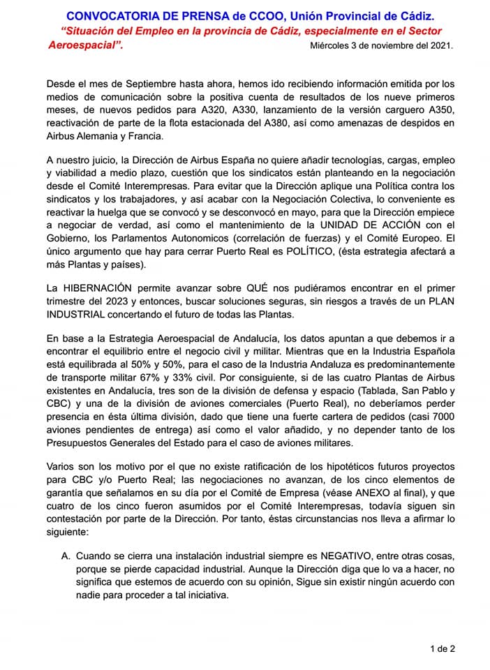 CCOOAirbus_PR's tweet photo. Desarrollo hoy de una rueda de prensa en la sede de CCOO en Cadiz con la participación del secretario de industria Cadiz Juan Linares, el responsable de empleo provincial Joaquin Castillo y el secretario general CCOO Airbus Puerto Real Juanma Trujillo.
Añadimos nota de prensa. https://t.co/71CMsYSQn8