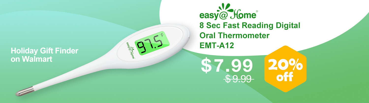 8 SEC Fast Reading Easy@Home Digital Thermometer, Oral Rectal and Underarm, Backlit and Alarm Emt-a12