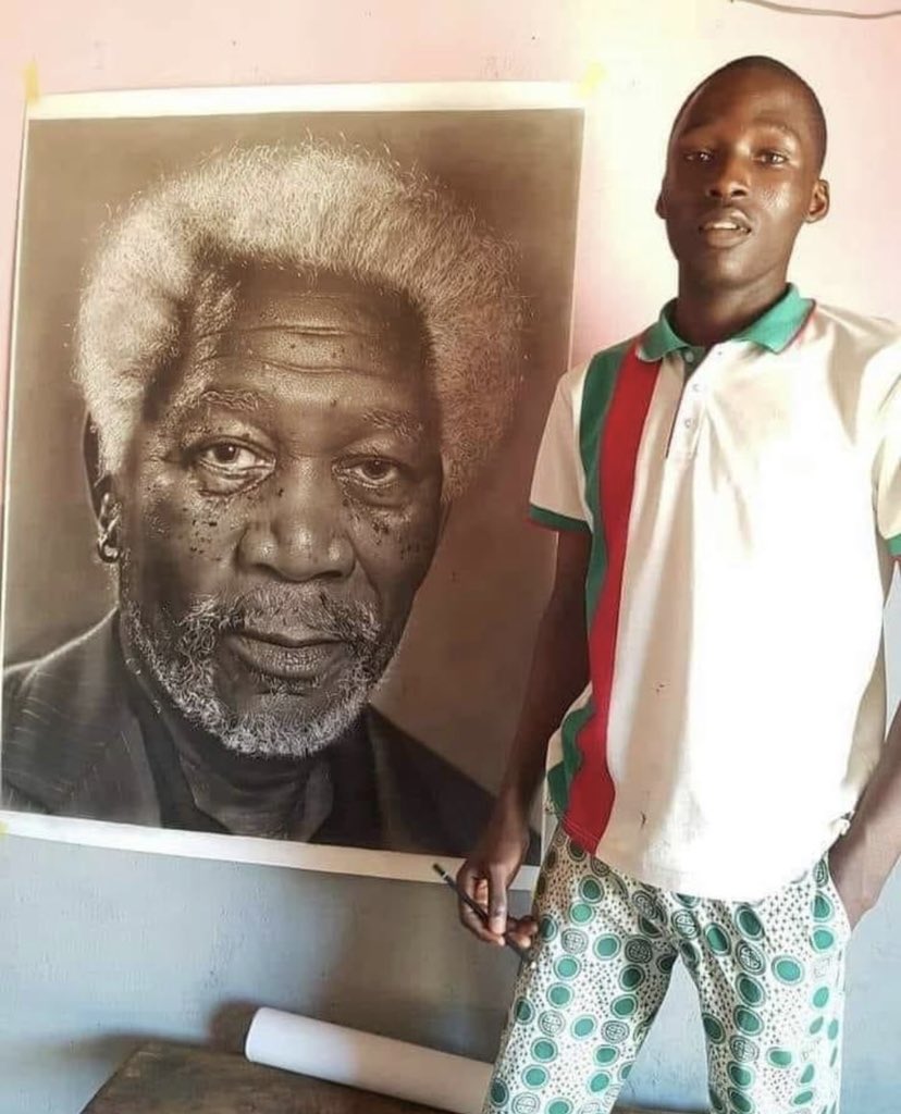 Awesome Sketch of Morgan Freeman by a 14 year old boy from Ghana ( Takoradi ).
His wish is to meet Morgan Freeman, please retweet this to make his dream a reality. <a href="/morgan_freeman/">Morgan Freeman</a>