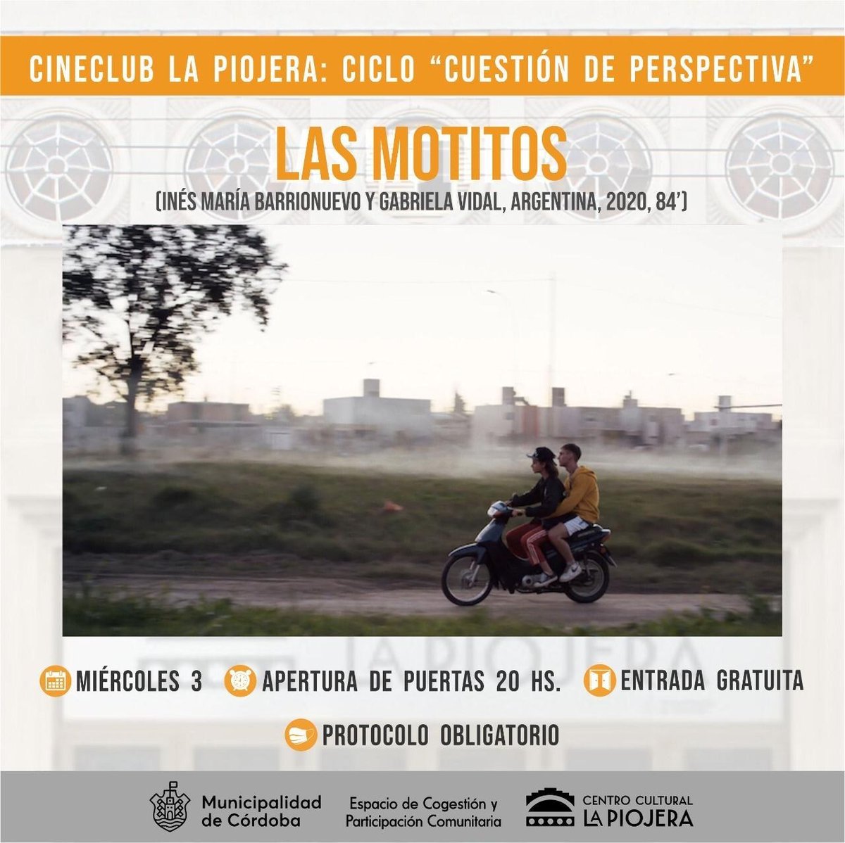 lapiojeracc's tweet photo. 📽️ Cineclub La Piojera presenta: 
LAS MOTITOS
(Inés María Barrionuevo, Gabriela Vidal, Argentina, 2020, 84’)

📆 MIÉRCOLES 3 DE NOVIEMBRE

🎟️Entrada gratuita.

⚠️Capacidad limitada. Ingreso por orden de llegada.

🚪Apertura de puertas: 20.00 hs.

🎼Comienzo de la actividad: 20.30 https://t.co/7yemaWzSYq