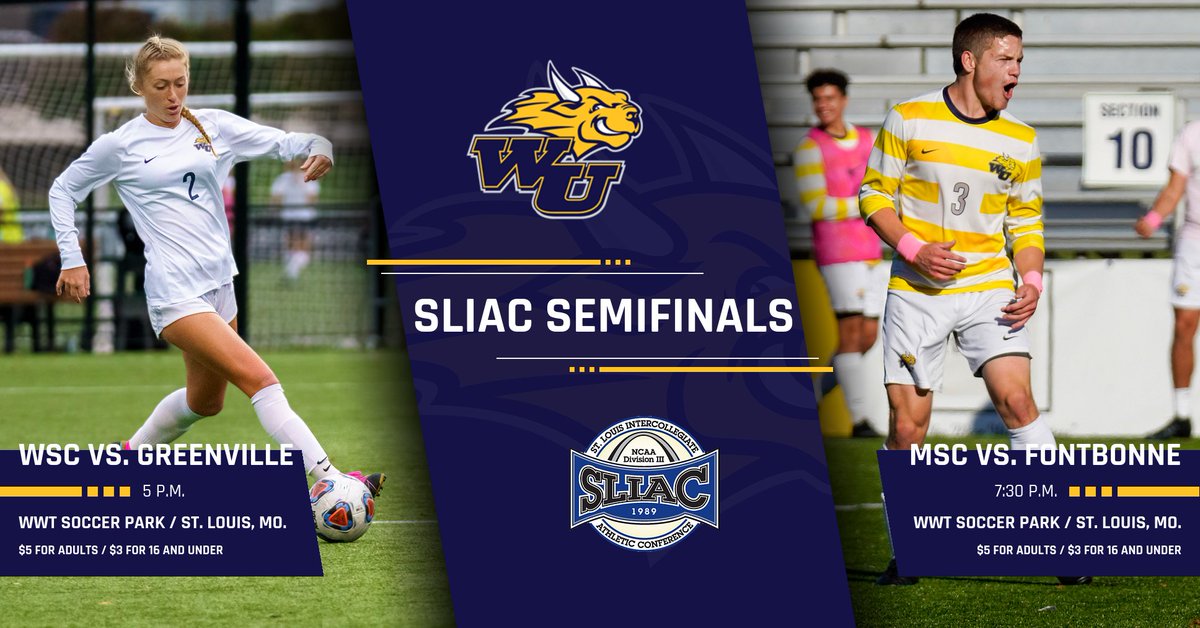 Come out to WWT Soccer Park tomorrow as <a href="/WebsterWSoccer/">Webster W. Soccer</a> hosts the <a href="/GUPanthers/">Greenville University Athletics</a>  at 5 p.m. and <a href="/WebsterSoccer/">Webster University Men's Soccer</a> hosts the <a href="/FBUGriffins/">Fontbonne Athletics</a> at 7:30 p.m. in the <a href="/SLIAC/">SLIAC</a> Tournament Semifinals! 

$5 for adults
$3 for individuals 16 and under

#LokNation